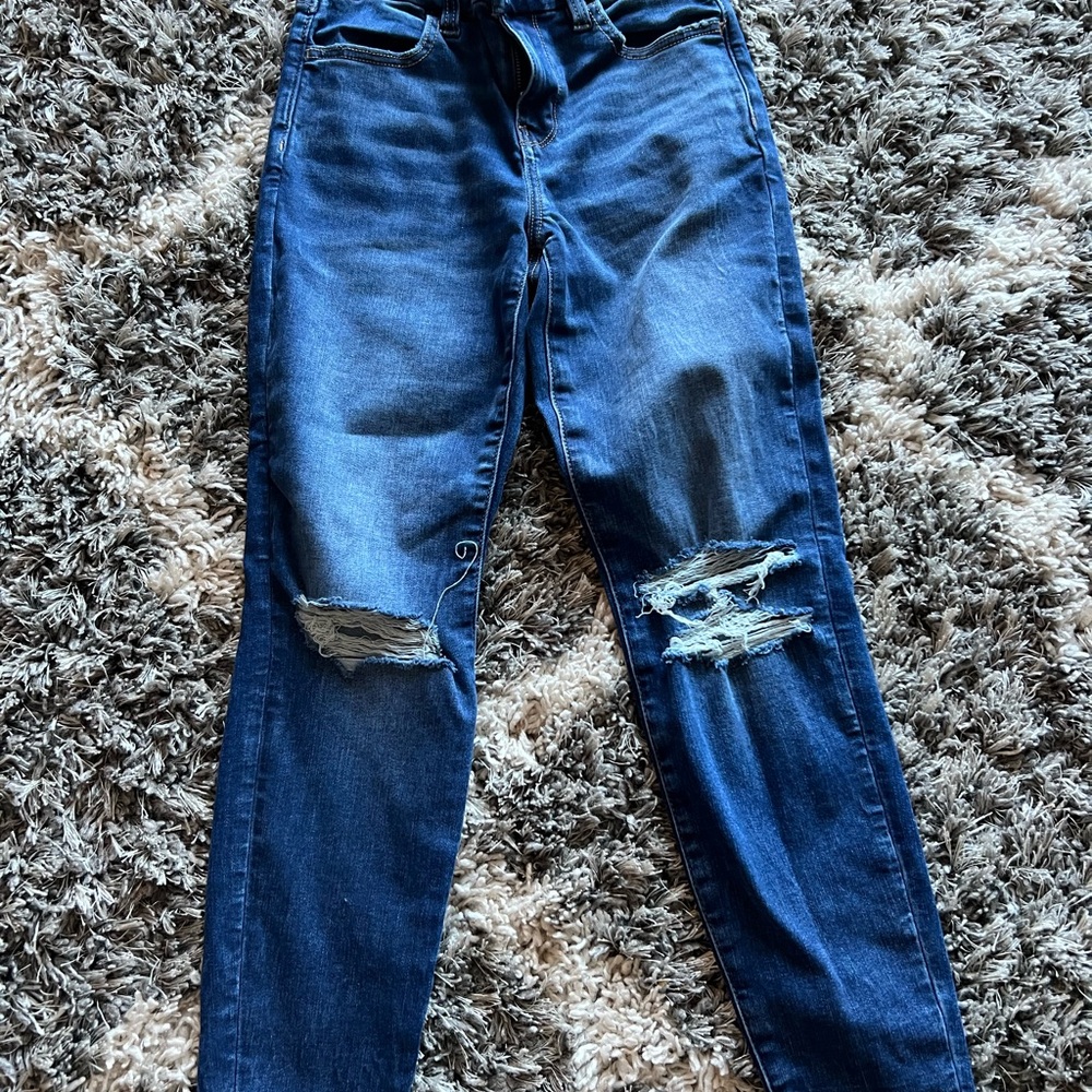 American Eagle Outfitters Dark Blue Distressed Boyfriend Jeans